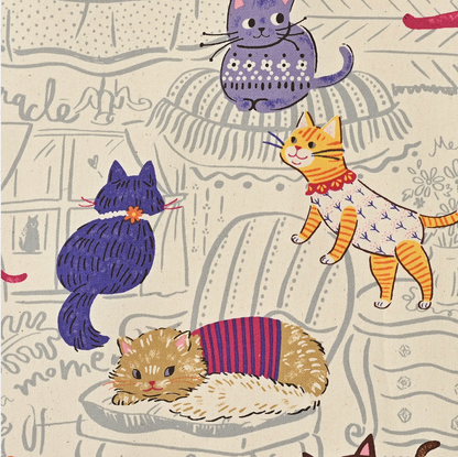 Kokka Powerful Animal Cats Oxford YGA-71000-1 Ivory