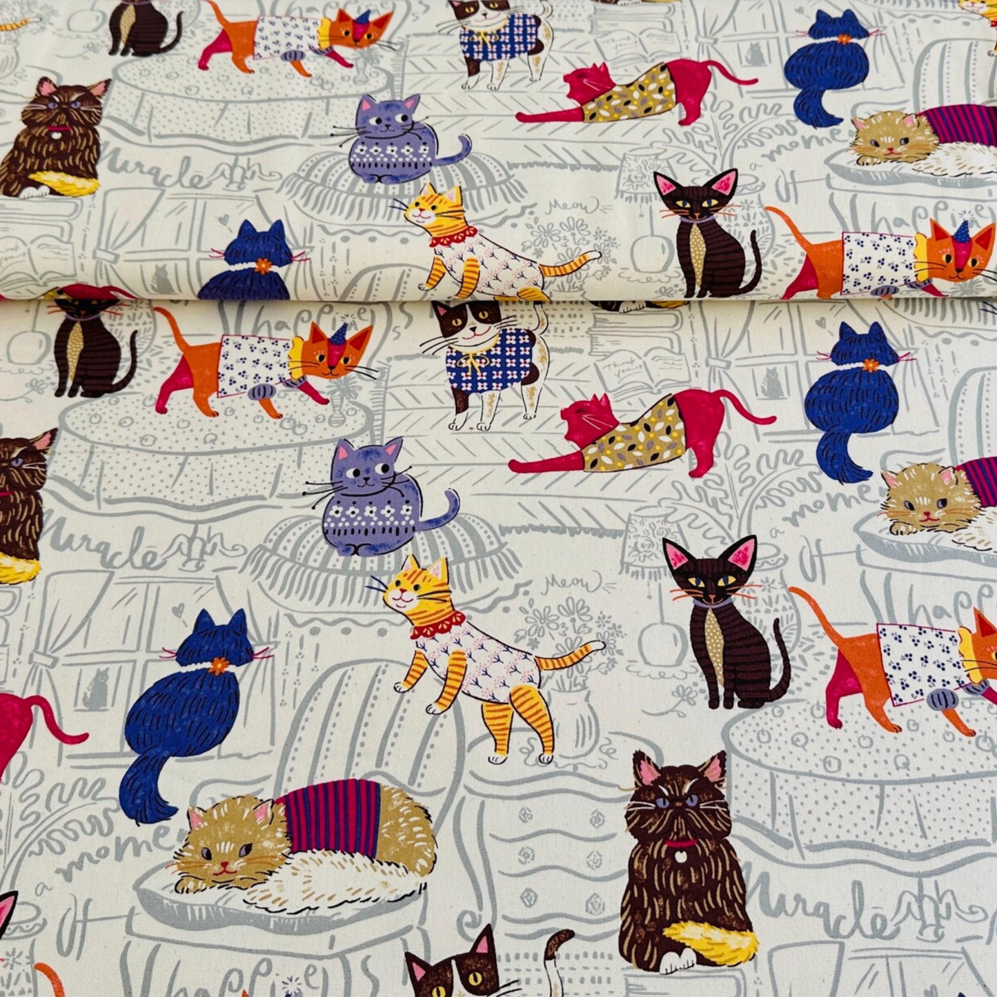 Kokka Powerful Animal Cats Oxford YGA-71000-1 Ivory