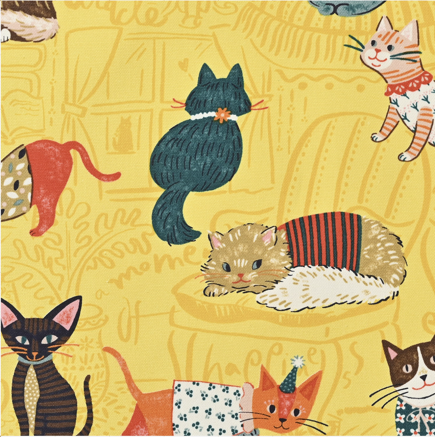 Kokka Powerful Animal Cats Oxford YGA-71000-1 yellow