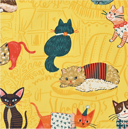 Kokka Powerful Animal Cats Oxford YGA-71000-1 yellow