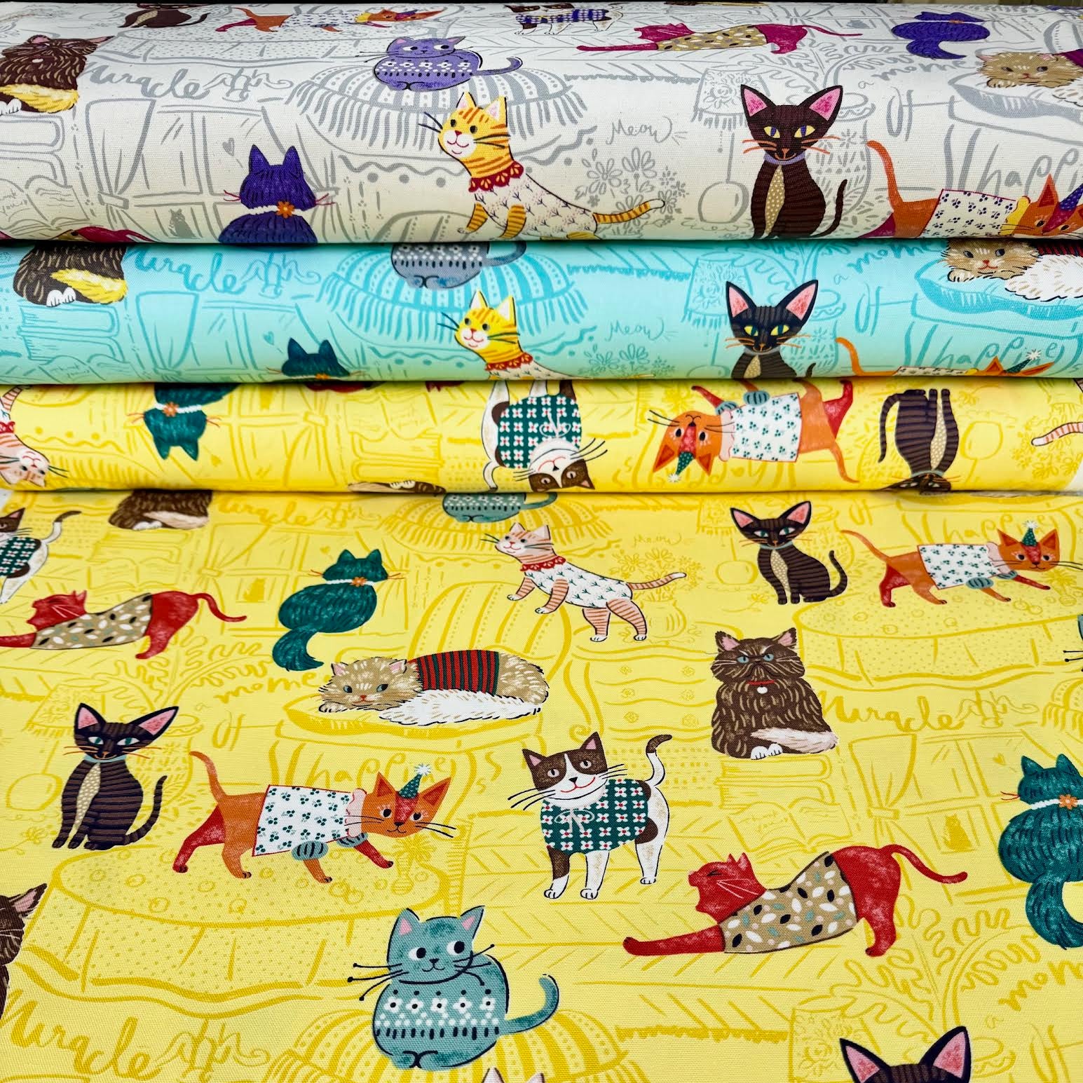 Kokka Powerful Animal Cats Oxford YGA-71000-1 yellow