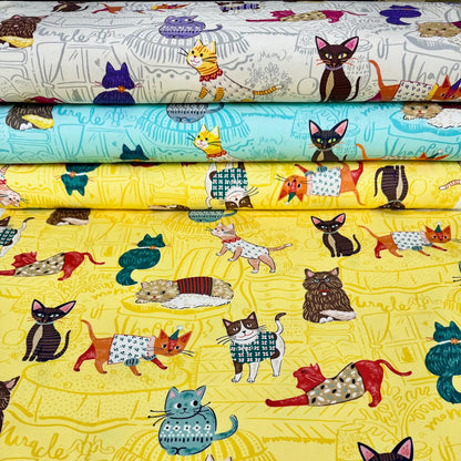 Kokka Powerful Animal Cats Oxford YGA-71000-1 yellow