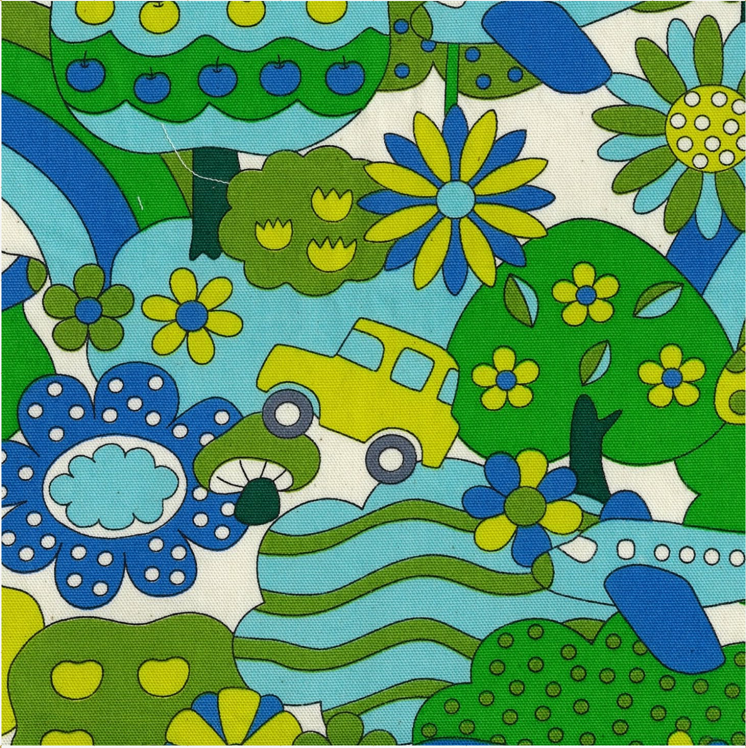 Kokka Retro School Rainbow Forest Oxford YKA-29040-1 Blue