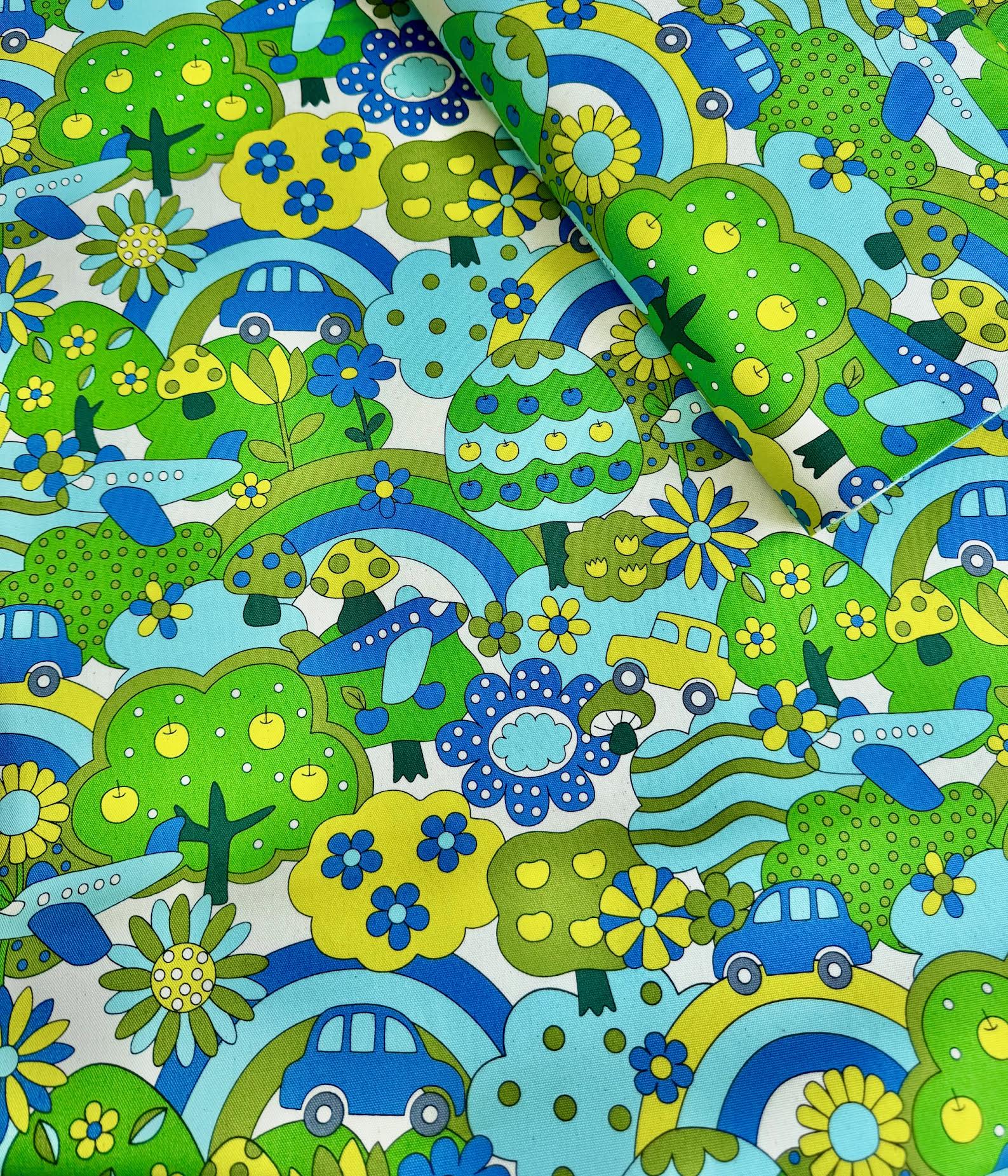 Kokka Retro School Rainbow Forest Oxford YKA-29040-1 Blue