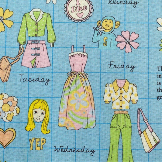 Koko Seki Japanese Import Fabric 70s Design Flower Days Fashion Catalog Blue