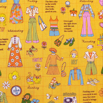 Koko Seki Japanese Import Fabric 70s Design Flower Days Fashion Catalog Gold