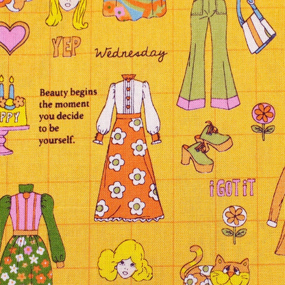 Koko Seki Japanese Import Fabric 70s Design Flower Days Fashion Catalog Gold