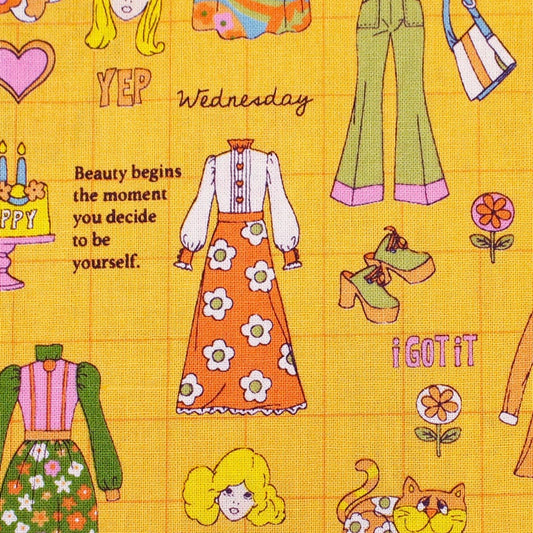 Koko Seki Japanese Import Fabric 70s Design Flower Days Fashion Catalog Gold