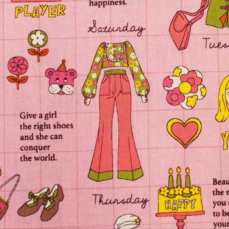 Koko Seki Japanese Import Fabric 70s Design Flower Days Fashion Catalog Pink