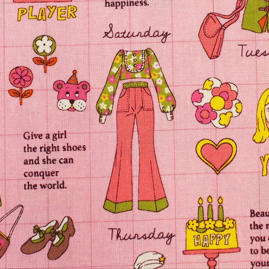 Koko Seki Japanese Import Fabric 70s Design Flower Days Fashion Catalog Pink