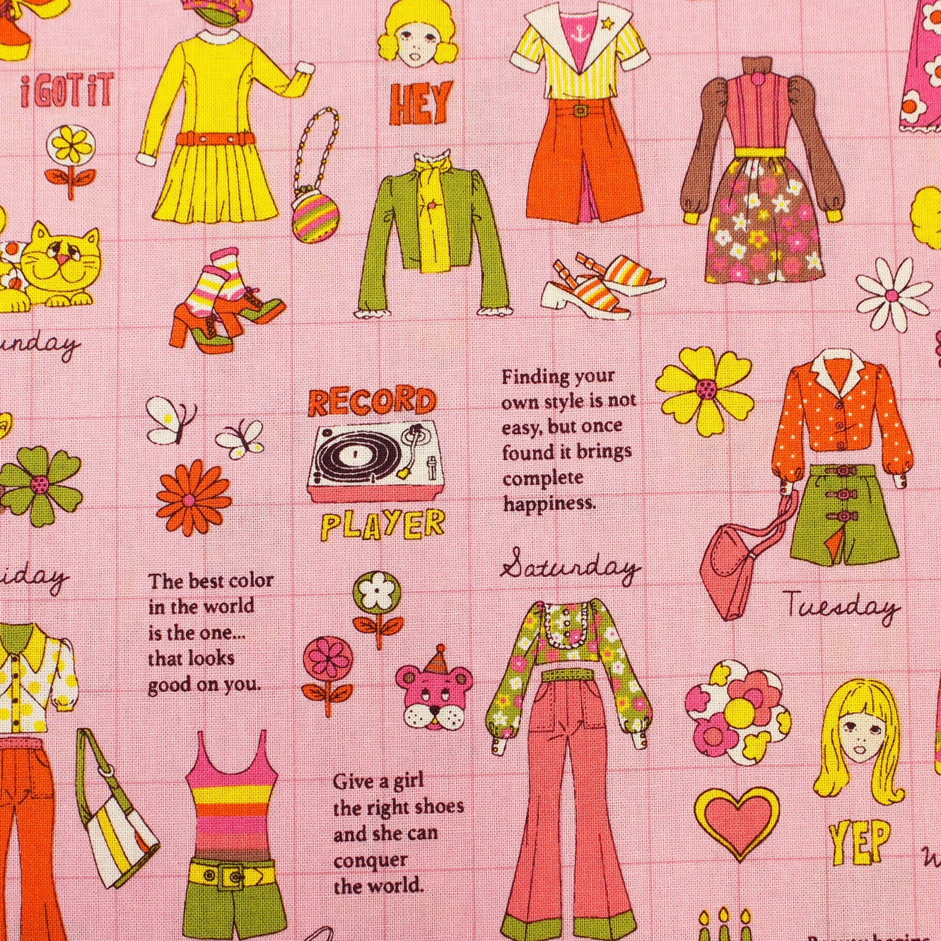 Koko Seki Japanese Import Fabric 70s Design Flower Days Fashion Catalog Pink