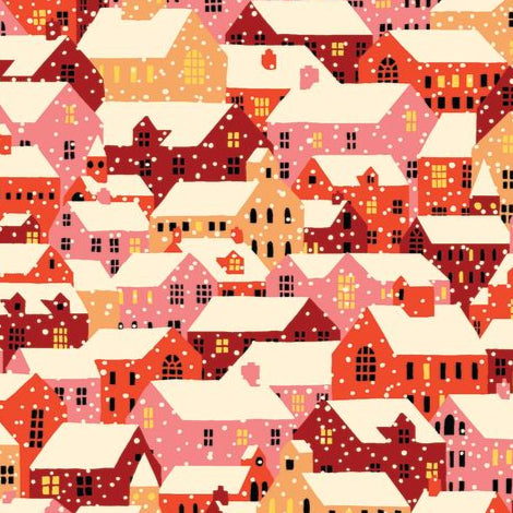 Liberty Fabrics Festive Fair Snowy Rooftops Red 01667352B