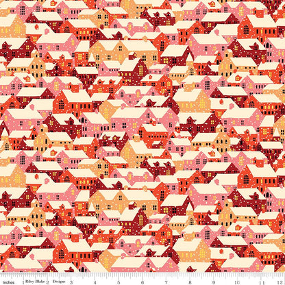 Liberty Fabrics Festive Fair Snowy Rooftops Red 01667352B