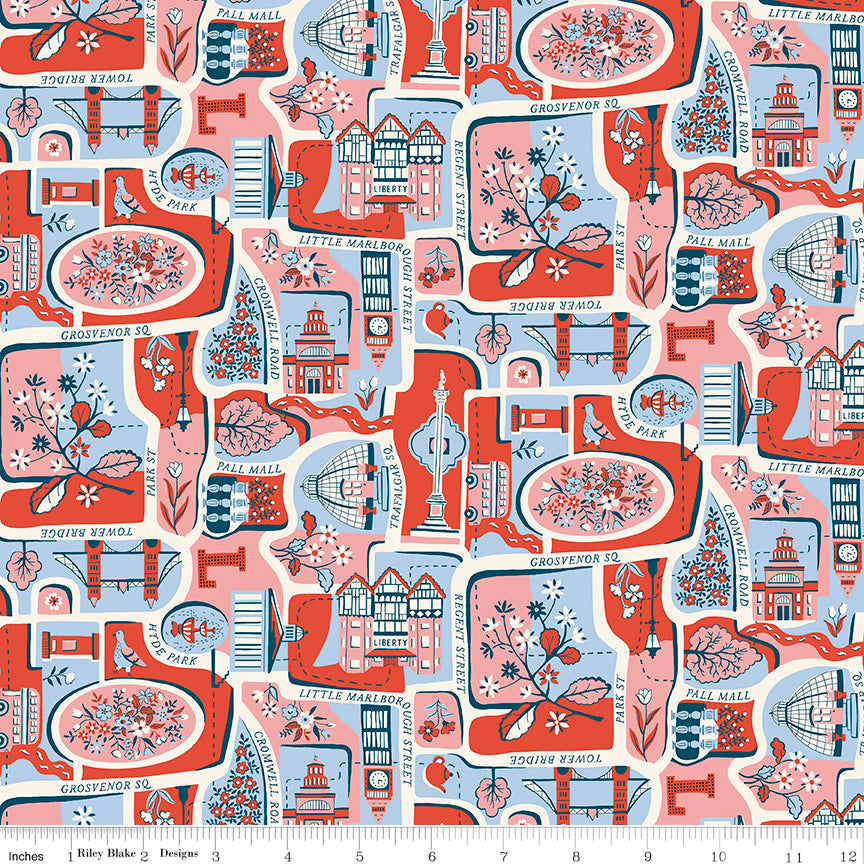 Liberty Fabrics London Bouquet Charming City Red 01667421B2