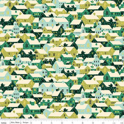 Liberty Fabrics Riley Blake Designs Festive Fair Snowy Rooftops Green 01667352A