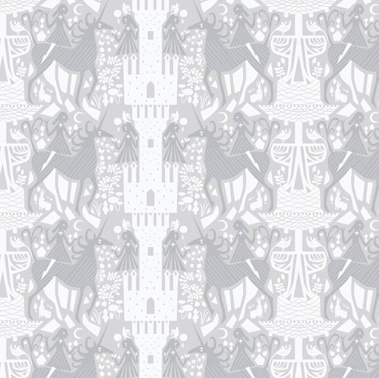 Lizzy House Andover Fabrics The Lovely Hunt Unicorn Dream Fog