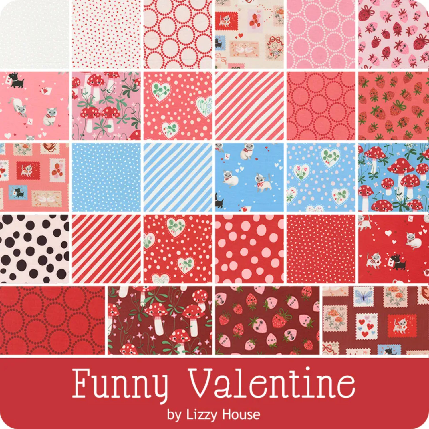 Lizzy House Moda Fabrics Funny Valentine Jelly Roll