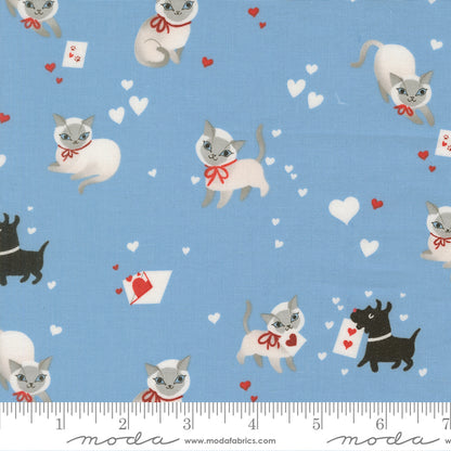 Lizzy House Moda Fabrics Funny Valentine Kitty 37140 25 Sky