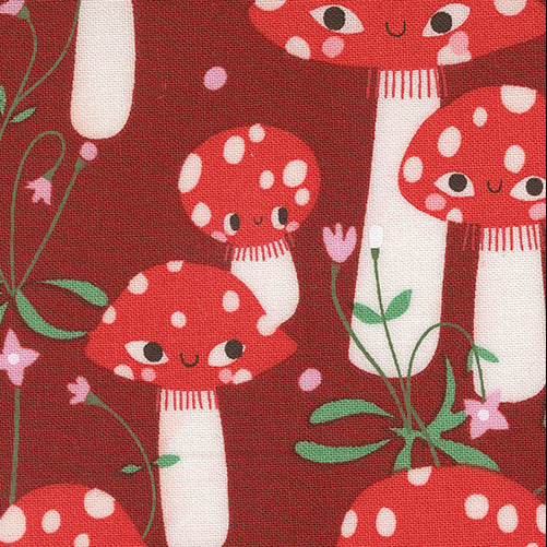 Lizzy House Moda Fabrics Funny Valentine Mushrooms 37141-17 Rose