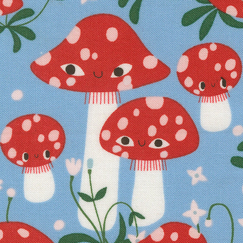 Lizzy House Moda Fabrics Funny Valentine Mushrooms 37142 25 Sky