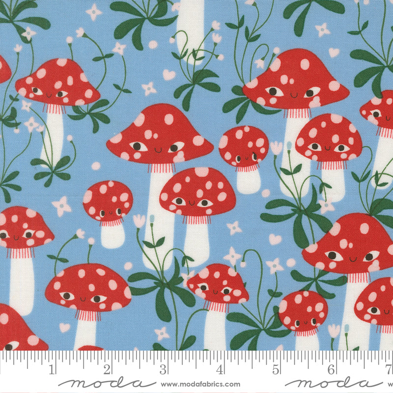 Lizzy House Moda Fabrics Funny Valentine Mushrooms 37142 25 Sky