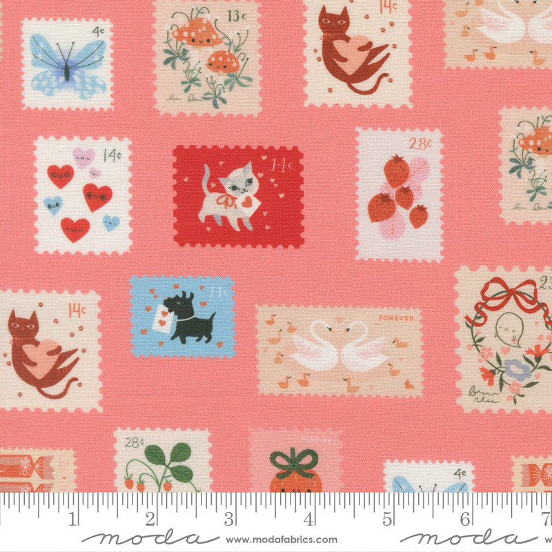 Lizzy House Moda Fabrics Funny Valentine Stamps 37143 14 Coral