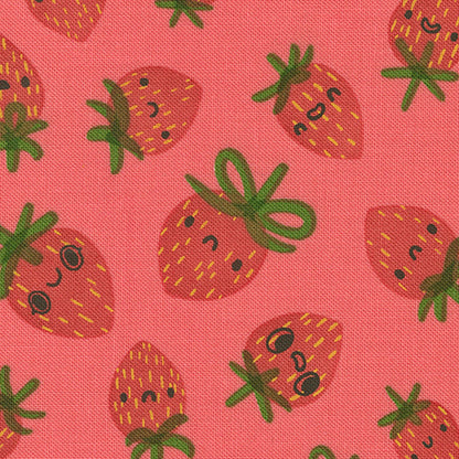 Lizzy House Moda Fabrics Funny Valentine Strawberries 37142 14 Coral