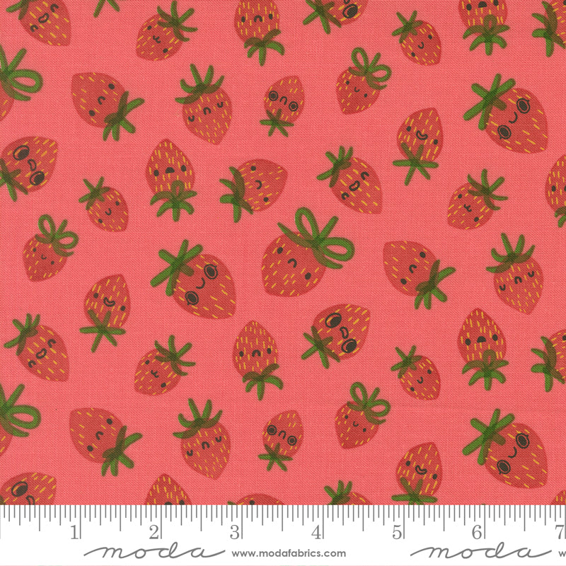 Lizzy House Moda Fabrics Funny Valentine Strawberries 37142 14 Coral
