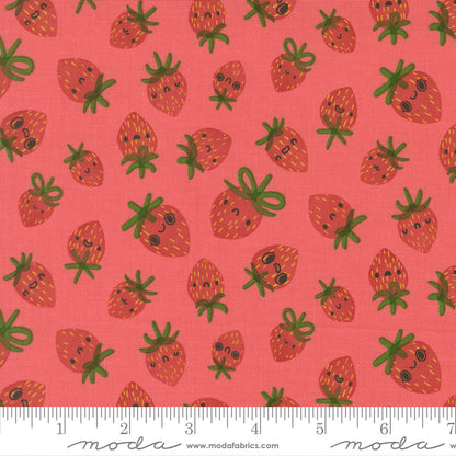 Lizzy House Moda Fabrics Funny Valentine Strawberries 37142 14 Coral