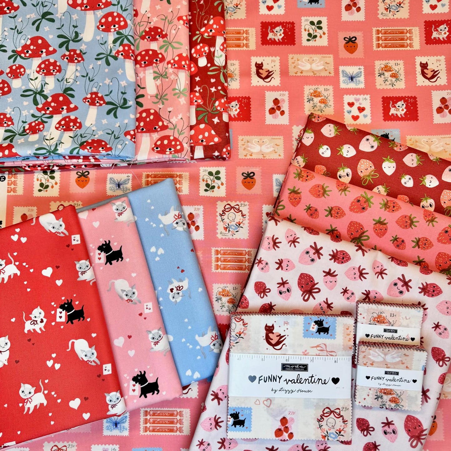 Lizzy House Moda Fabrics Funny Valentine Strawberries 37142 18 Rose