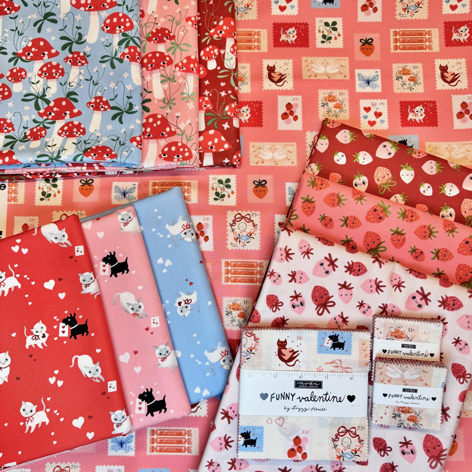 Lizzy House Moda Fabrics Funny Valentine Strawberries 37142 18 Rose