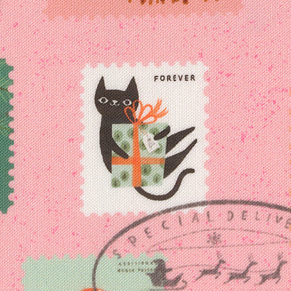 Lizzy House Moda Fabrics Tiny Christmas Stamps Cotton Candy Pink 37132-15