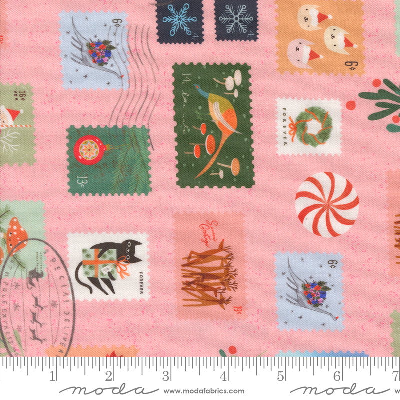 Lizzy House Moda Fabrics Tiny Christmas Stamps Cotton Candy Pink 37132-15