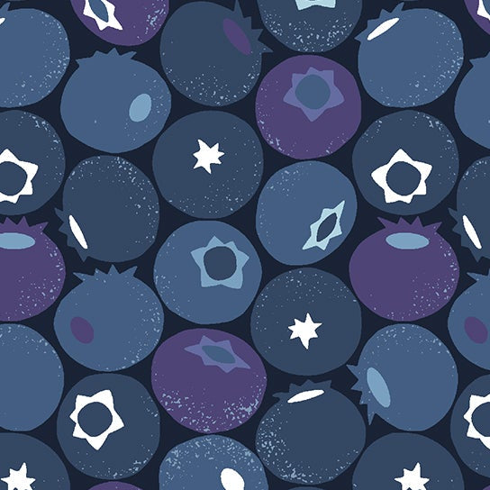 Loes van Oosten Cotton + Steel RJR Fabrics Under the Apple Tree Blueberry LV501-DS5 Blue Dusk
