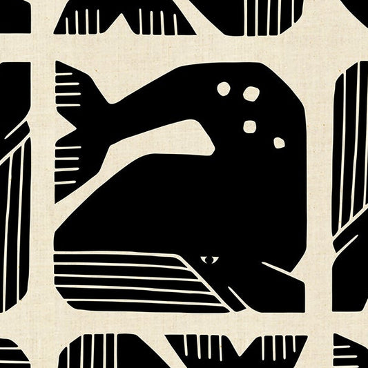 Loes van Oosten RJR Fabrics Cotton and Steel Grumpy Whale LV100-BK2U Black