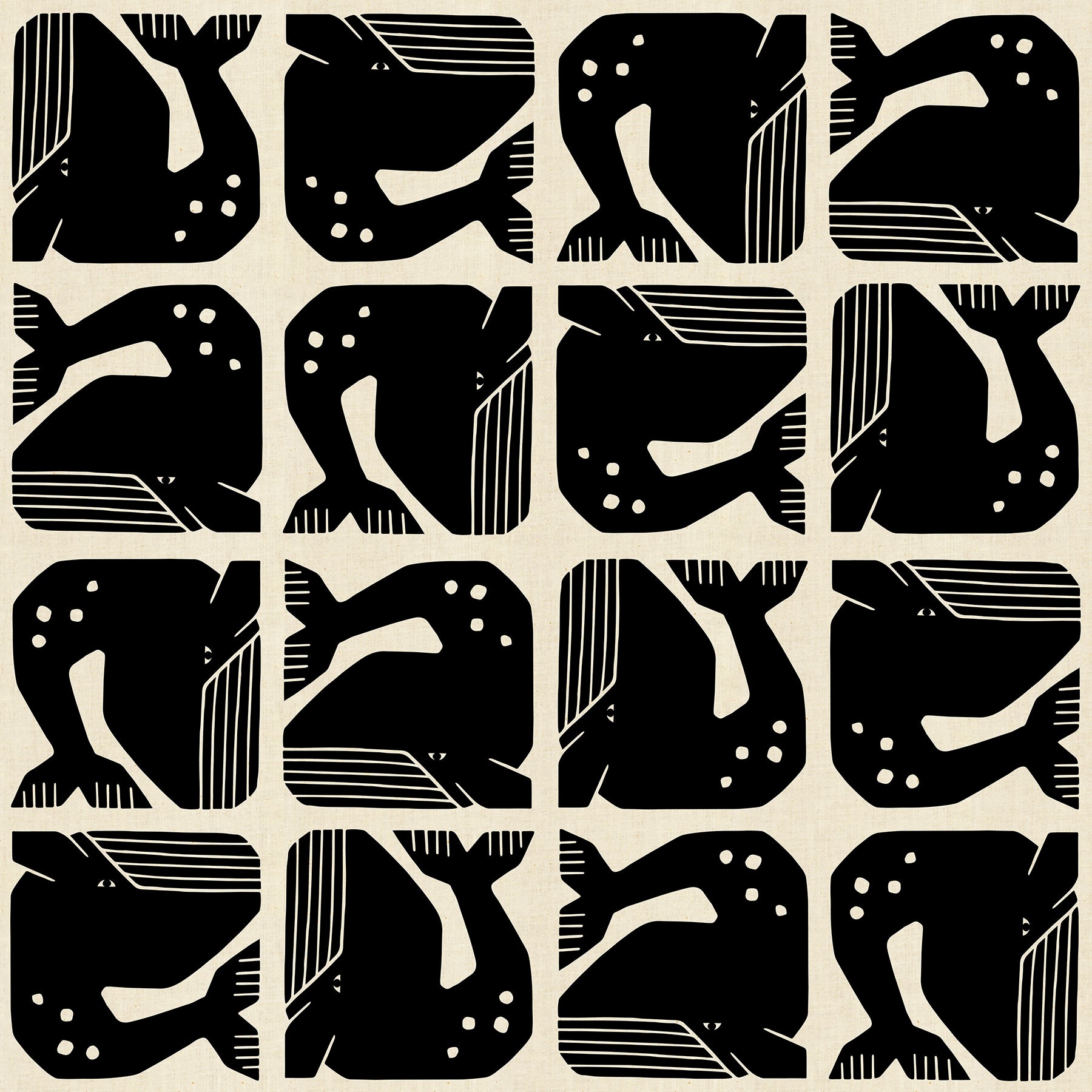 Loes van Oosten RJR Fabrics Cotton and Steel Grumpy Whale LV100-BK2U Black