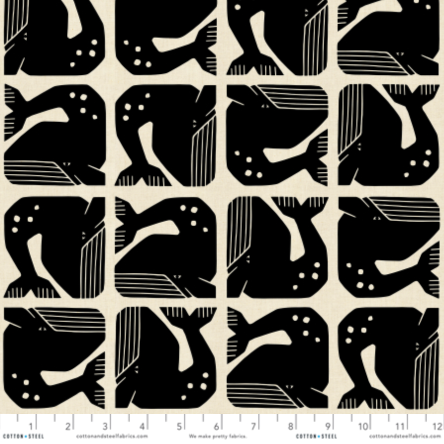 Loes van Oosten RJR Fabrics Cotton and Steel Grumpy Whale LV100-BK2U Black