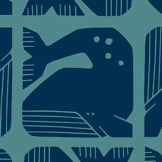 Loes van Oosten RJR Fabrics Cotton and Steel Grumpy Whale LV100-NA1 Navy