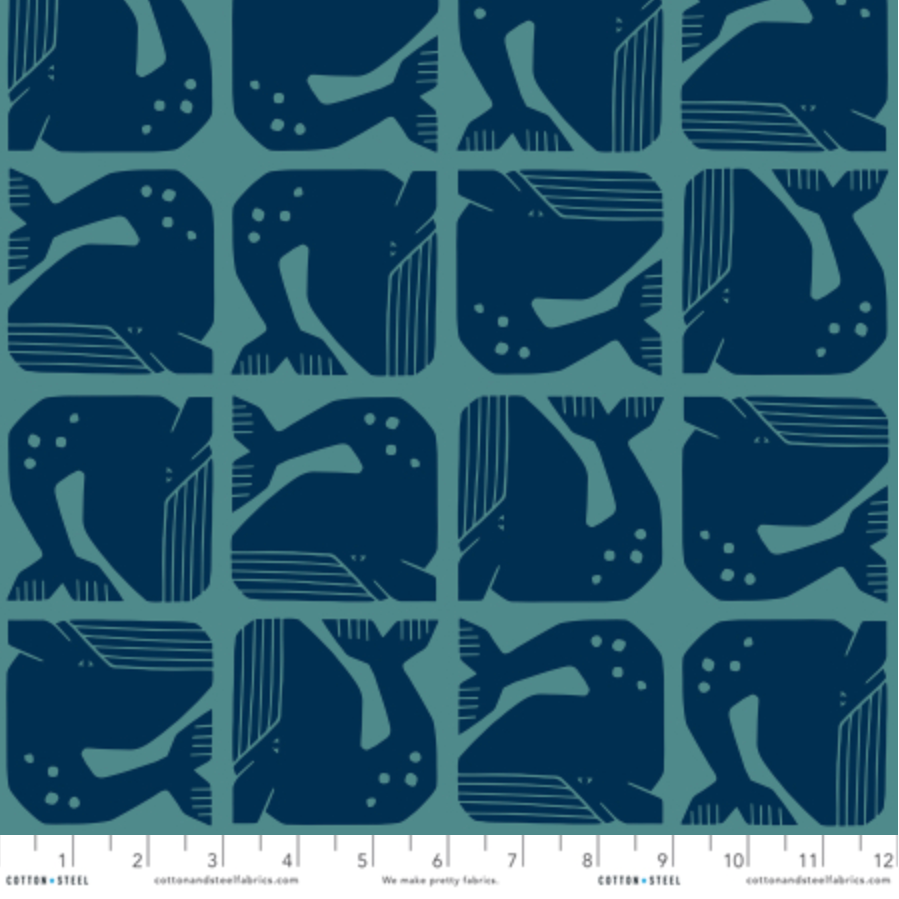 Loes van Oosten RJR Fabrics Cotton and Steel Grumpy Whale LV100-NA1 Navy