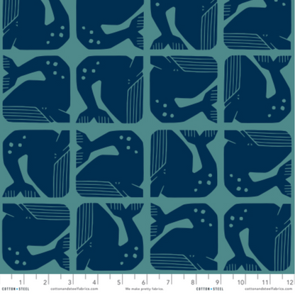 Loes van Oosten RJR Fabrics Cotton and Steel Grumpy Whale LV100-NA1 Navy