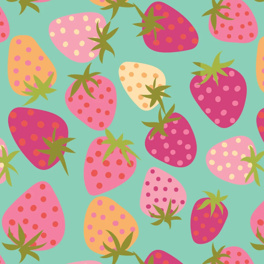 Lori Woods Poppie Cotton Calico Cowgirls Strawberry Pie CW24807 Teal