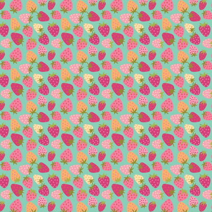 Lori Woods Poppie Cotton Calico Cowgirls Strawberry Pie CW24807 Teal