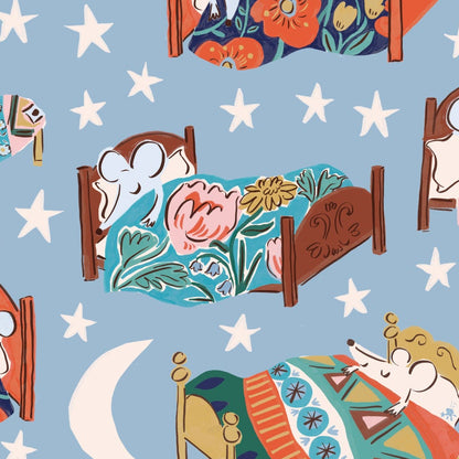 Louise Cunningham Cloud9 Organic Fabrics House Mouse Bedtime Blue 228739