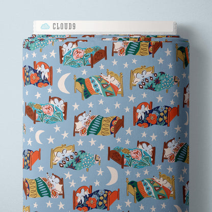 Louise Cunningham Cloud9 Organic Fabrics House Mouse Bedtime Blue 228739