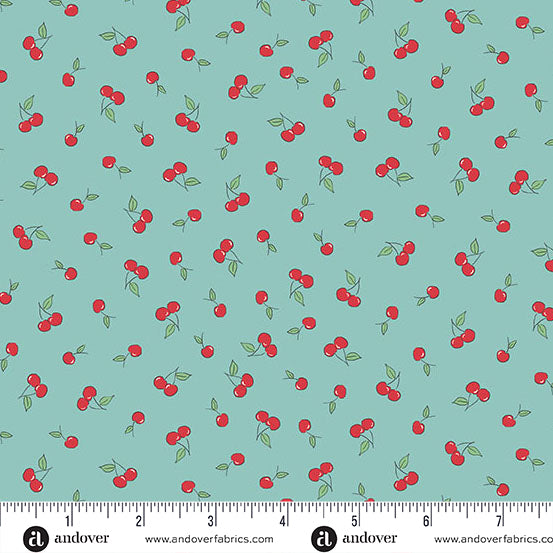 Makower UK Andover Fabrics Afternoon Tea Cherry Crush MU-094-T Teal