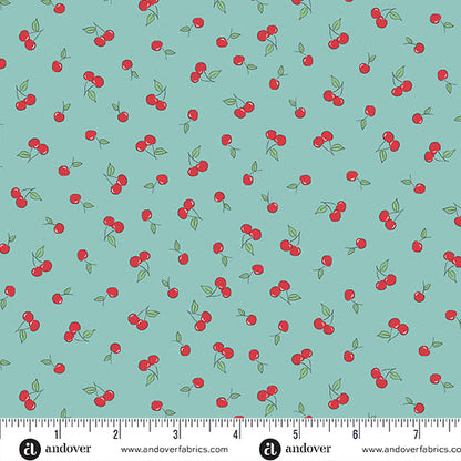 Makower UK Andover Fabrics Afternoon Tea Cherry Crush MU-094-T Teal