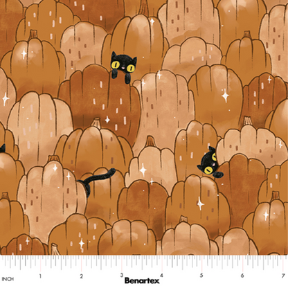 Marin Sutton Benartex Fabrics Spellbound Puss Patch Brown Pumpkin 17131-77