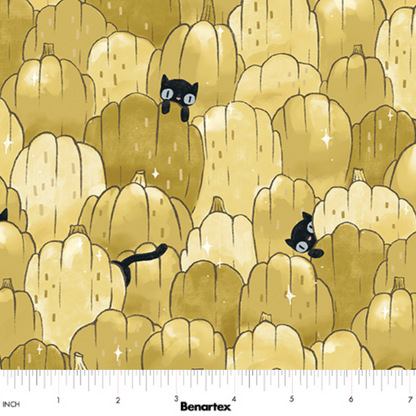 Marin Sutton Benartex Fabrics Spellbound Puss Patch Golden Pumpkin 17131-39-1