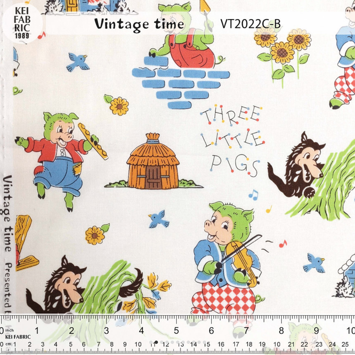 Marron Nagao Vintage Time Three Little Pigs Kei Fabric Japanese Import VT2022C-B