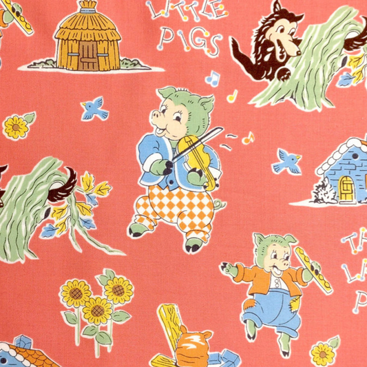 Marron Nagao Vintage Time Three Little Pigs Kei Fabric Japanese Import VT2022C-H